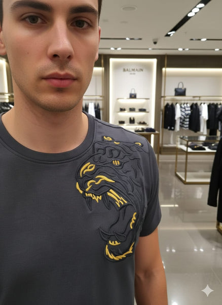 Men’s Dark Grey Premium T-Shirt with Tiger Embroidery Design