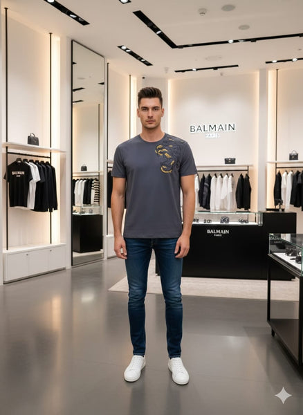 Men’s Dark Grey Premium T-Shirt with Tiger Embroidery Design