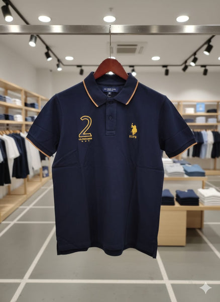 Men’s Navy Blue Polo T-Shirt with Contrast Piping & Embroidered Logo