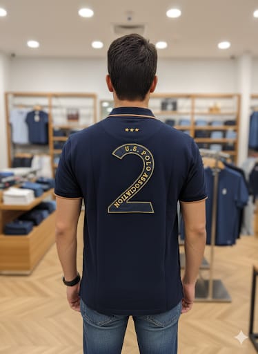 Men’s Navy Blue Polo T-Shirt with Contrast Piping & Embroidered Logo
