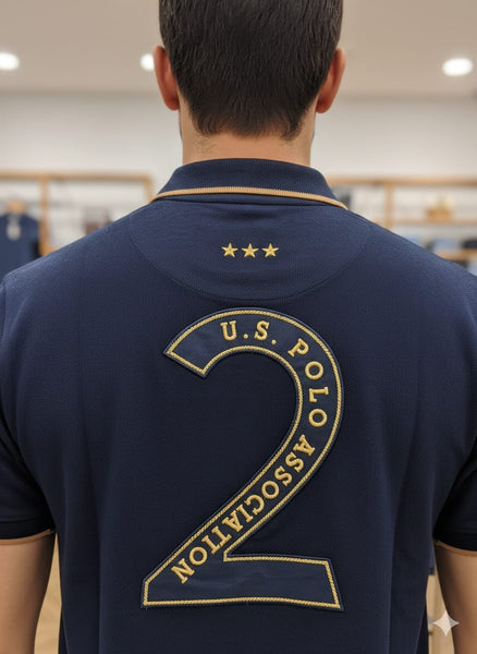 Men’s Navy Blue Polo T-Shirt with Contrast Piping & Embroidered Logo