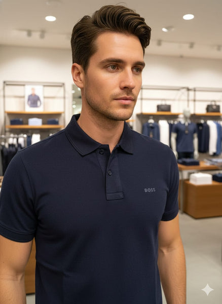 Men’s Solid Navy Blue Polo T-Shirt with Minimal Logo