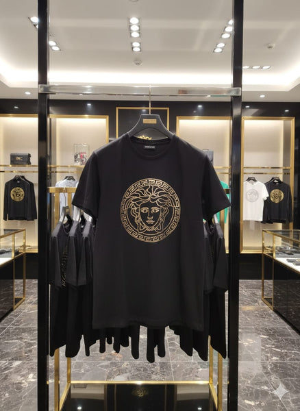 Gold Medusa Print Black Luxury T-Shirt