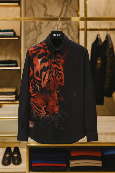 Bold Tiger Print Black Designer Shirt
