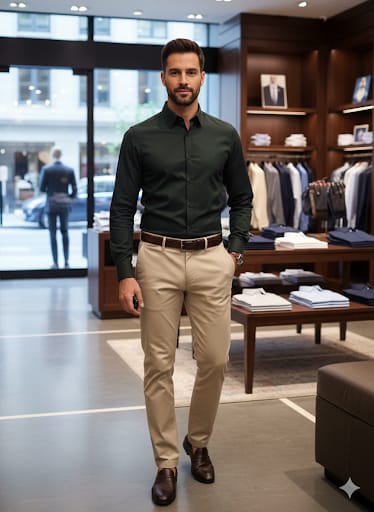 Elegant Olive Green Regular Fit Shirt – Modern Classic Style
