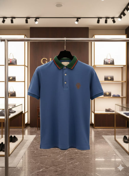 Classic Blue Polo T-Shirt with Contrast Collar  Smart Casual Essential