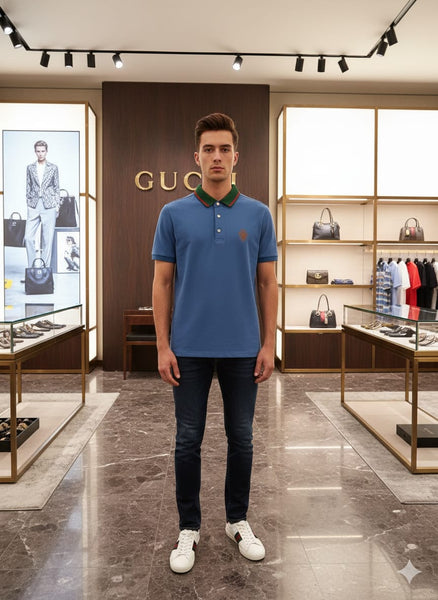 Classic Blue Polo T-Shirt with Contrast Collar  Smart Casual Essential