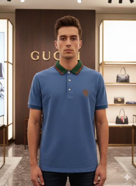 Classic Blue Polo T-Shirt with Contrast Collar  Smart Casual Essential
