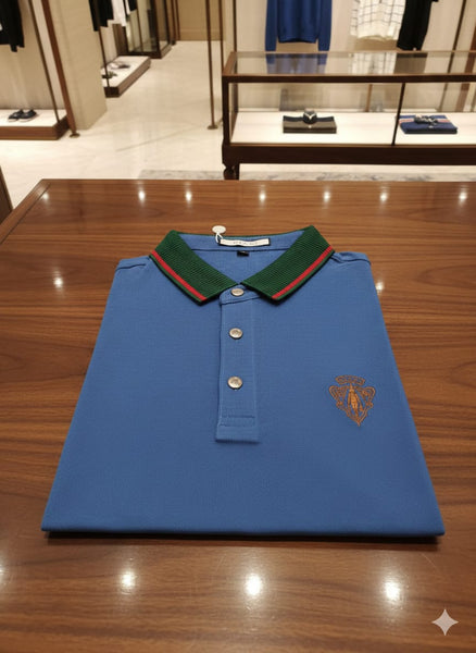 Classic Blue Polo T-Shirt with Contrast Collar  Smart Casual Essential
