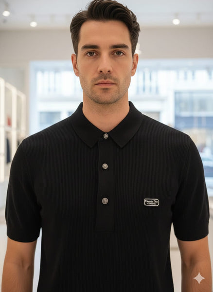 Men’s Premium Black Ribbed Polo T-Shirt – Classic & Stylish
