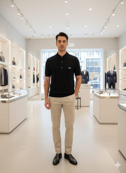 Men’s Premium Black Ribbed Polo T-Shirt – Classic & Stylish