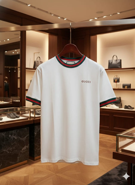 Luxury Brand White Classic Oversized Tee with Signature Web Trim