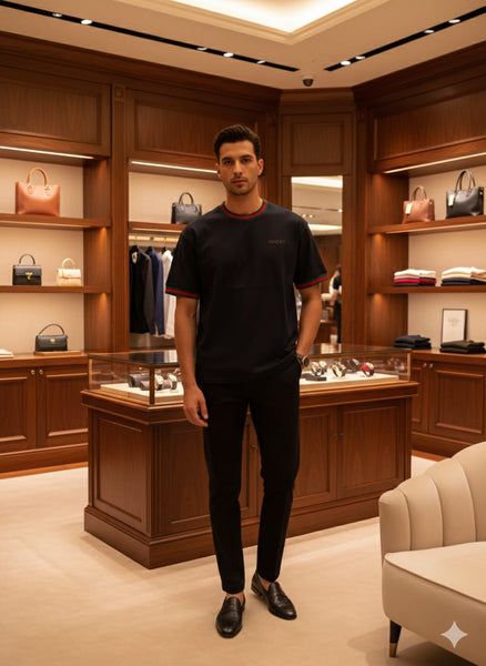 Premium Black Luxury Oversized T-Shirt with Signature Web Trim