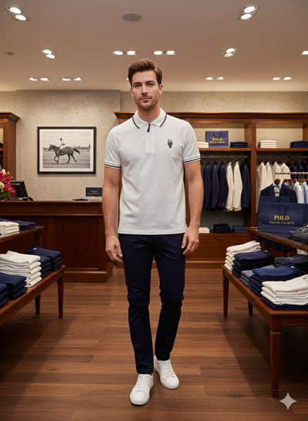 Imported Brand  Zip-Neck Polo T-Shirt with Signature Bear Logo