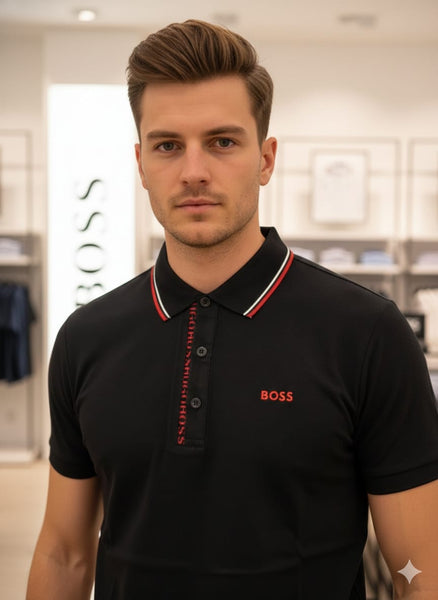 Black Polo T-Shirt with Red Trim Premium Classic Fit Polo