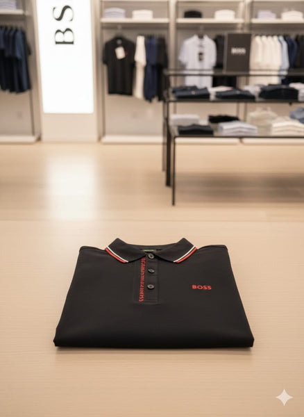 Black Polo T-Shirt with Red Trim Premium Classic Fit Polo