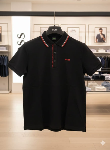 Black Polo T-Shirt with Red Trim Premium Classic Fit Polo