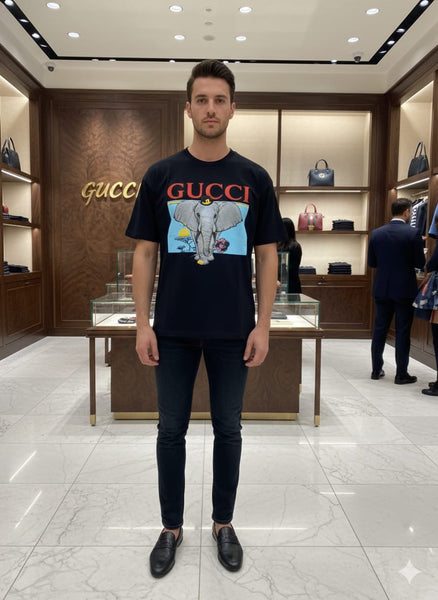Luxury Black Graphic T-Shirt  Iconic Elephant Print