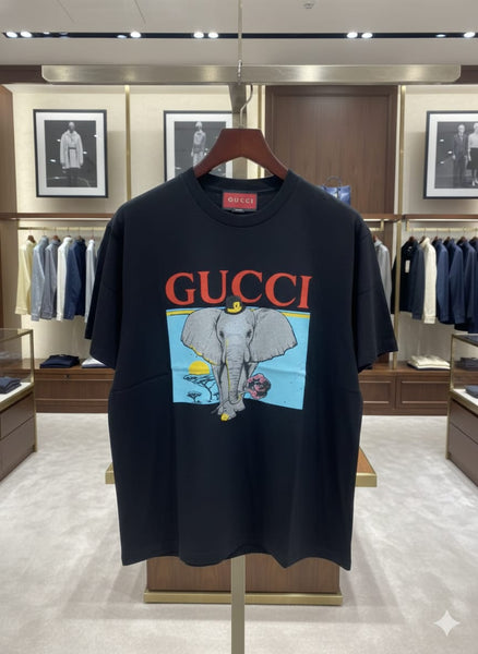Luxury Black Graphic T-Shirt  Iconic Elephant Print