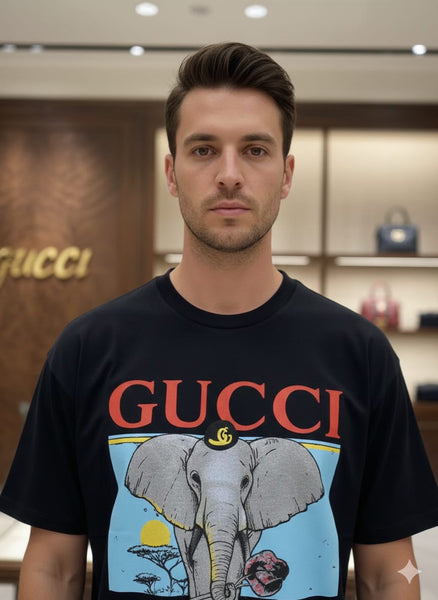Luxury Black Graphic T-Shirt  Iconic Elephant Print
