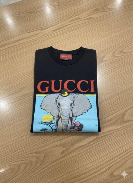 Luxury Black Graphic T-Shirt  Iconic Elephant Print