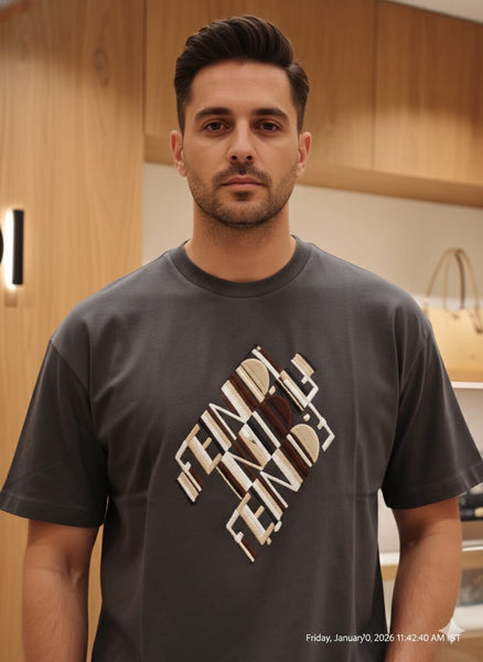 Men’s Premium Charcoal Grey Graphic T-Shirt with Modern Logo Print