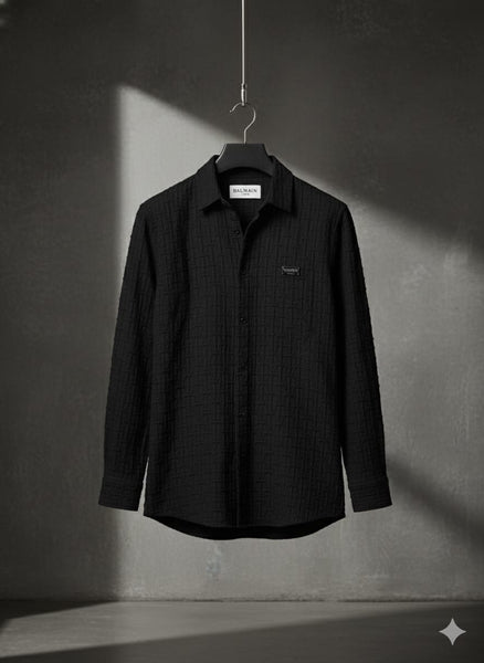 Men’s Premium Black Textured Casual Shirt with Modern Fit
