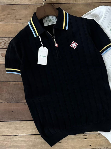 Black Zip-Neck Polo T-Shirt – Sporty, Stylish & Premium