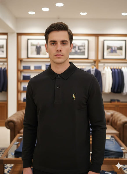 Men’s Black Long-Sleeve Polo T-Shirt – Timeless Classic
