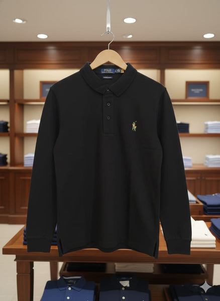 Men’s Black Long-Sleeve Polo T-Shirt – Timeless Classic