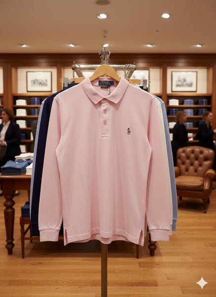 Men’s Pink Long-Sleeve Polo T-Shirt Classic Luxury Wear