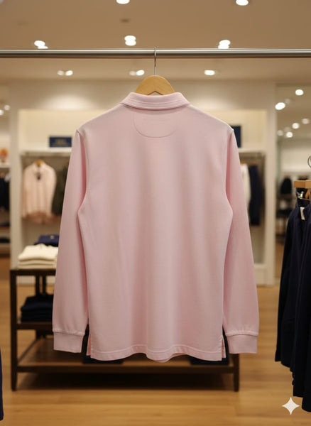 Men’s Pink Long-Sleeve Polo T-Shirt Classic Luxury Wear