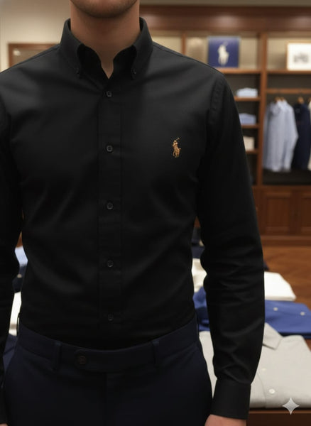 Men’s Premium Black Full Sleeve Shirt with Minimal Logo Detail