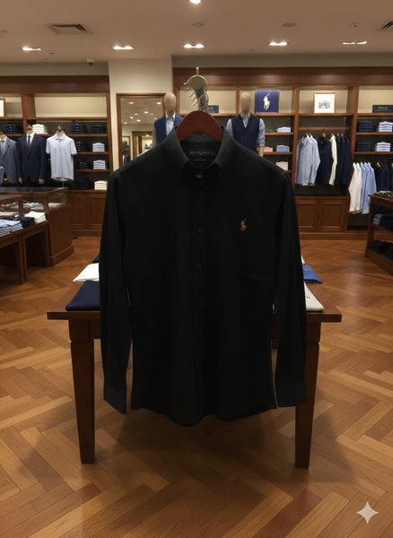 Men’s Premium Black Full Sleeve Shirt with Minimal Logo Detail