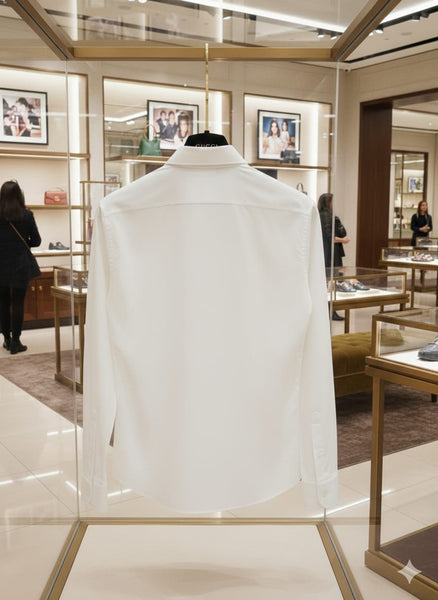 Men’s Luxury White Shirt with Colorful Embroidered Chest Design