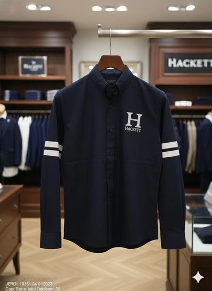 Men’s Premium Navy Blue Button-Down Shirt with Classic Logo Detail