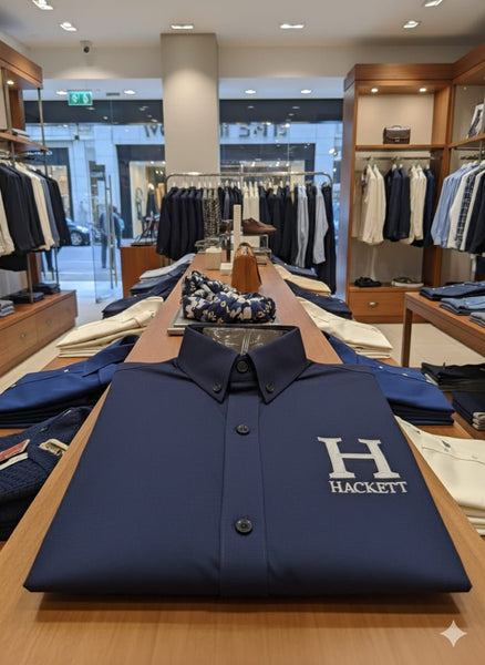 Men’s Premium Navy Blue Button-Down Shirt with Classic Logo Detail