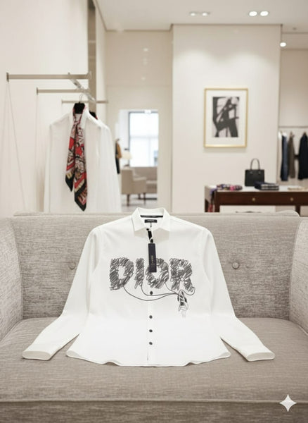 Luxury  White Designer Shirt with Artistic Front Print