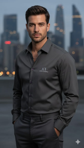 Men’s Premium Charcoal Grey Formal Shirt with Minimal Logo