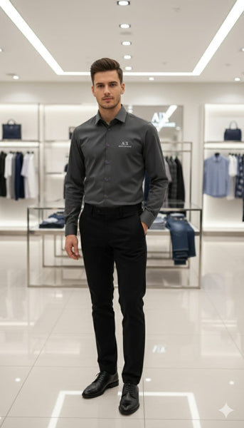 Men’s Premium Charcoal Grey Formal Shirt with Minimal Logo