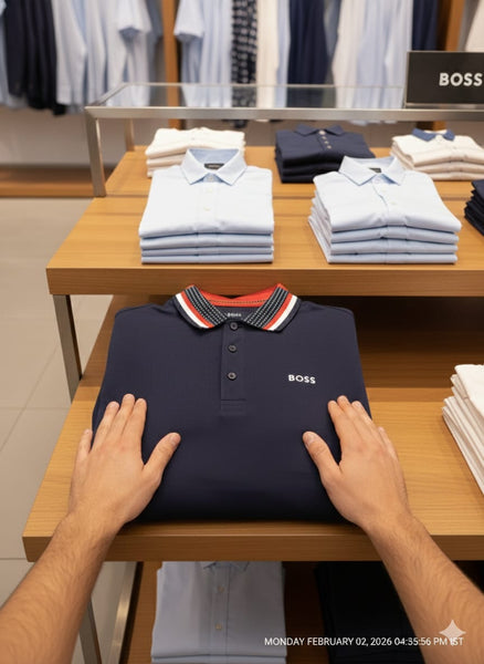 Luxury Brand Signature Navy Polo T-Shirt with Contrast Collar