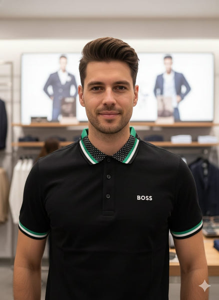 Exclusive Branded Black Polo T-Shirt with Green & White Trim