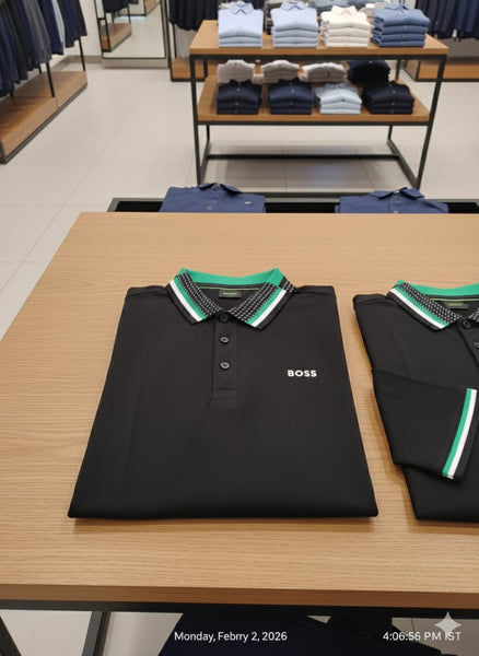Exclusive Branded Black Polo T-Shirt with Green & White Trim