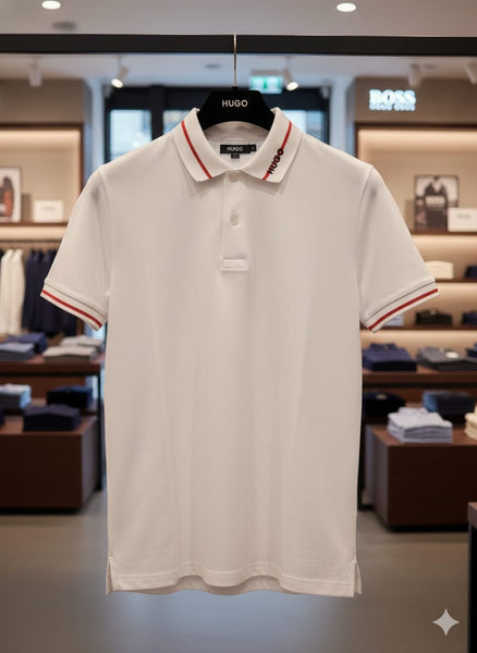 Branded Classic White Polo T-Shirt with Red Trim