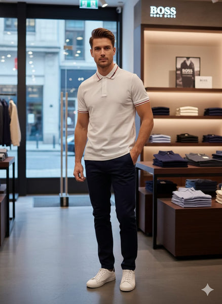 Branded Classic White Polo T-Shirt with Red Trim