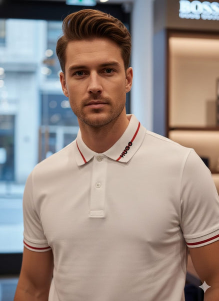 Branded Classic White Polo T-Shirt with Red Trim