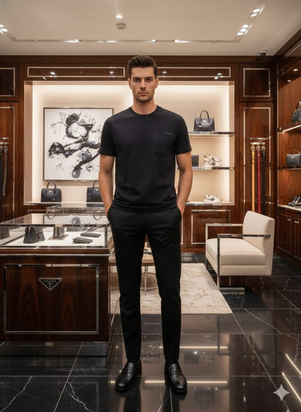 Premium Black Pocket Detail Crew Neck T-Shirt