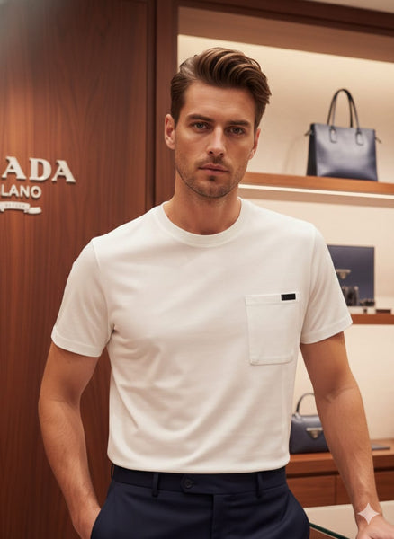 Luxury White Pocket Detail Men’s T-Shirt