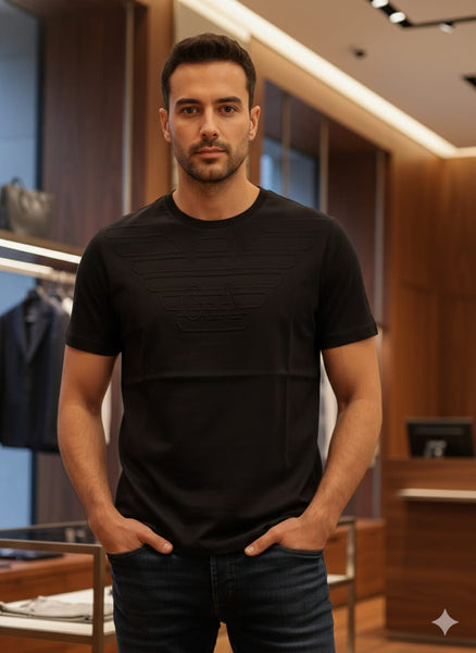 Premium Black Embossed Logo T-Shirt for Men