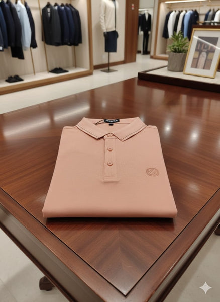 Elegant Peach Polo T-Shirt with Minimal Logo